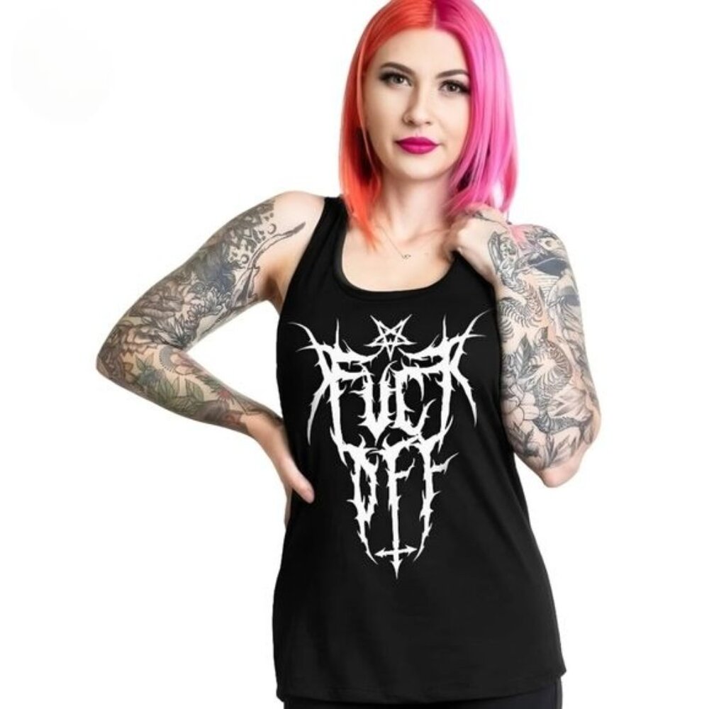 Too Fast | FŮCK OFF BLACK METAL LOGO RACERBACK TANK - Picture 4 of 5